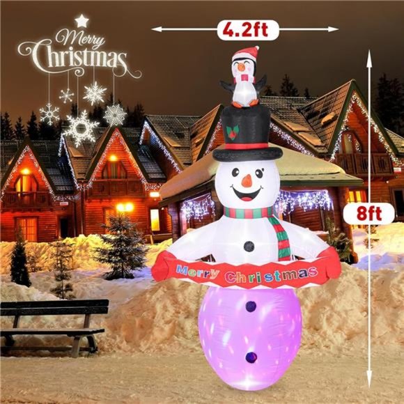 8FT Christmas Inflatable Snowman, Blow Up with Built-in Colorful LED Lights - Picture 3 of 7
